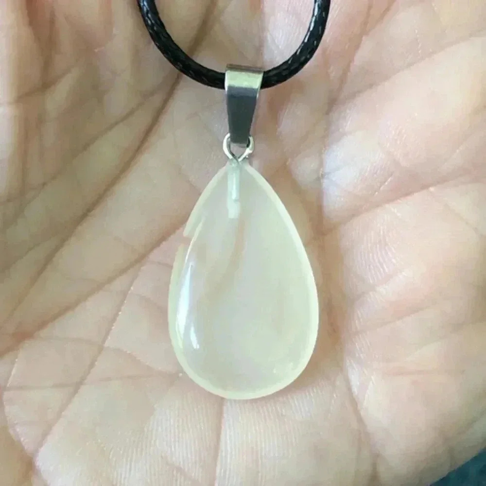 Strawberry Quartz Teardrop Braided Stainless Steel Necklace NWT